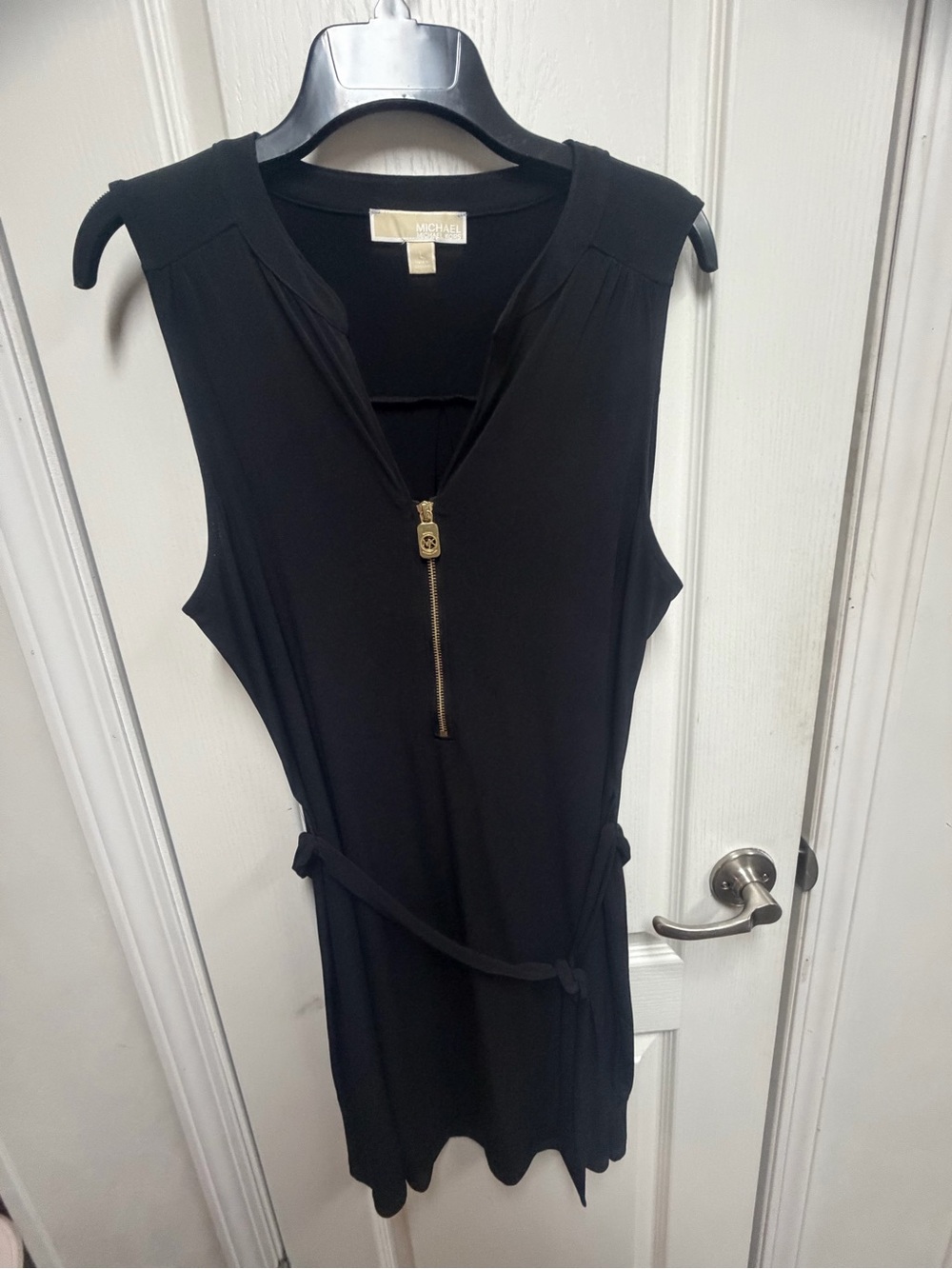 MICHAEL Michael Kors Black Sleeveless Zip-Front Belted Dress
